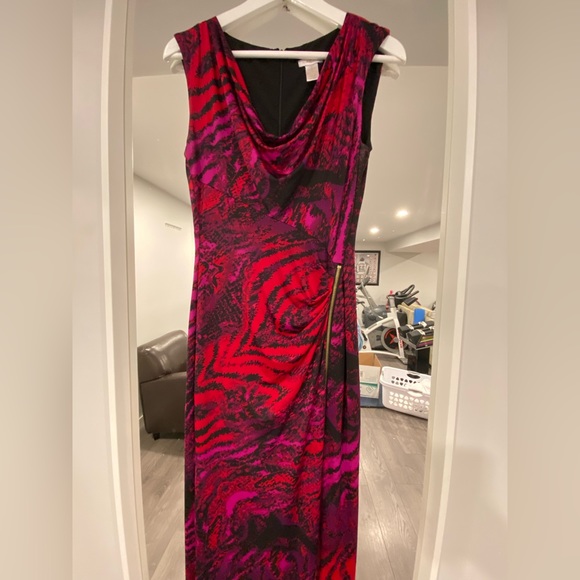 Cache- fuchsia, red and, black dress with gold zipper - Picture 2 of 8